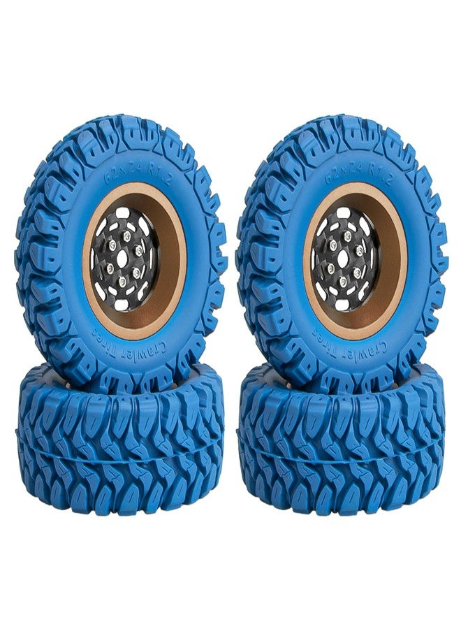 مجموعة من 4 إطارات عجلات Beadlock مقاس 1.2 بوصة، محور عجلة Beadlock من ألياف الكربون مقاس 1.2 بوصة، وإطارات مطاطية ملونة لسيارات الزحف التي تعمل بالتحكم عن بعد من طراز TRX4M بمقياس 1/18 وSCX24 بمقياس 1/24 (إطارات زرقاء + محور عجلة بني). - Image 1